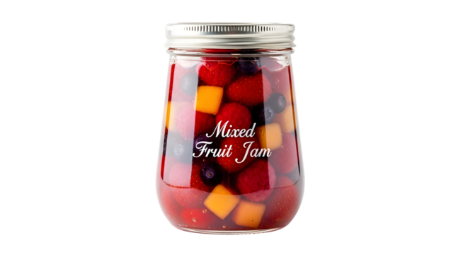 A jar of mixed fruit jam isolated on transparent background