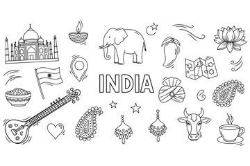 Indian culture: iconic symbols featuring taj mahal, elephant, and lotus