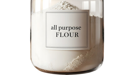 All purpose flour in a glass jar isolated on transparent background
