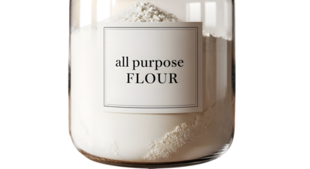 All purpose flour in a glass jar isolated on transparent background