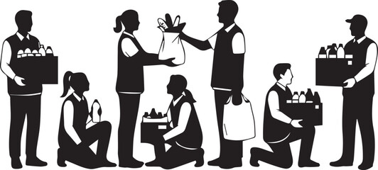 Diverse group of volunteers assisting with charity donations and deliveries on international volunteer day