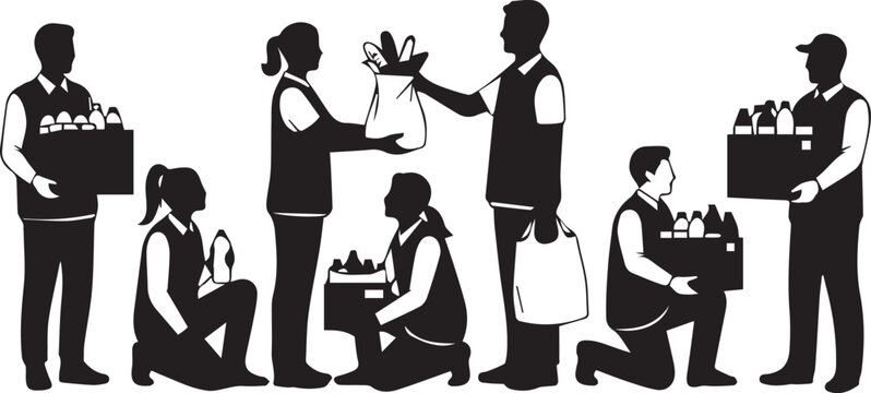 Diverse group of volunteers assisting with charity donations and deliveries on international volunteer day