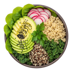 Healthy Quinoa Avocado Radish Spinach Salad Bowl Isolated