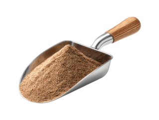 Scoop of brown granular material isolated on transparent or white background, png isolated on white background, png
