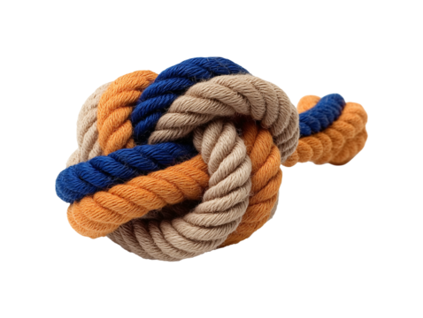 Twisted rope knot dog toy isolated on transparent or white background, png isolated on white background, png