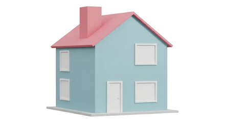 Cute Two Story Blue House Pink Roof Isolated on Transparent
