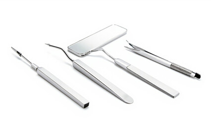 Shiny Metallic Cosmetic Procedure Kit Instruments Set On White Surface Studio Shot. Generative AI.