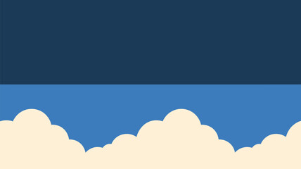 Illustration of a dark blue sky above a light blue sky with white cartoon style clouds below it