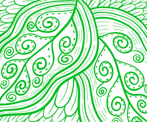 abstract green leaves doodle sketch background illustration