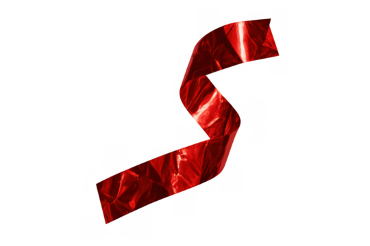 Red shiny gift ribbon creating an s-shape, adding decorative element with reflective surface for celebration design - Powered by Adobe