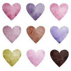 Watercolor hearts clipart in pink and coral shades, hand painted valentine set on white
