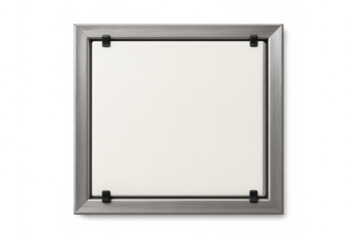 Square metal blank frame mockup with empty white poster and transparent background for advertising banner design