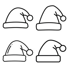 christmas hat outline icon set, black color and white background