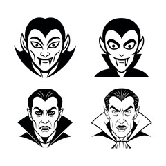Vampire faces vector illustration spooky Halloween characters set