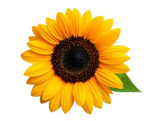 Bright yellow sunflower with dark center, isolated on white