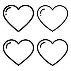 christmas heart outline icon set, black color and white background