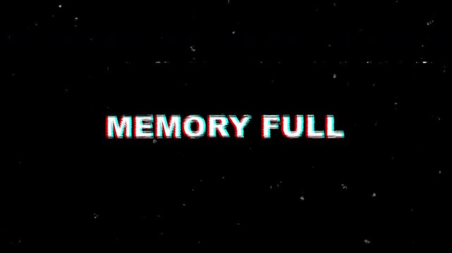 Memory Full Glitch Effect Error Screen Retro VHS Digital Problem suitable for tech-related warnings, vintage video effects, gaming content.