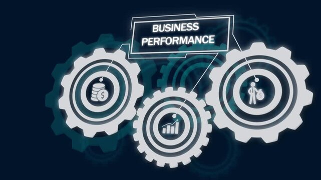 glowing Business, Technology, Internet and network concept. "BUSINESS PERFORMANCE" Education Internet Technology Webinar Online Courses concept. on a Transparent Background