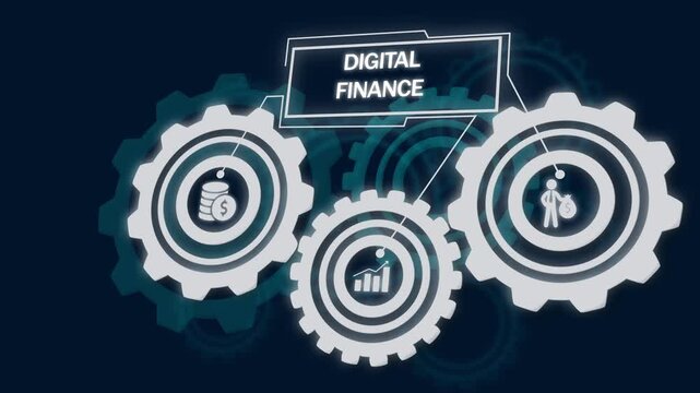 glowing Business, Technology, Internet and network concept. "DIGITAL FINANCE" Education Internet Technology Webinar Online Courses concept. on a Transparent Background