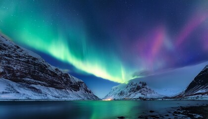 Naklejka premium Immerse Yourself In A Mesmerizing 4K Animated Background Of Northern Lights Offering Breathtaking Visuals And A Serene Atmosphere Perfect For Relaxation And Tranquility