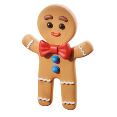 Classic gingerbread man cookie character smiling. 3D illustration.
