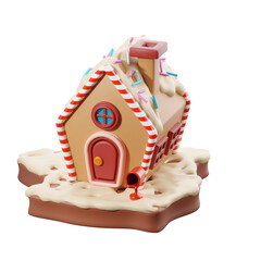 Decorated gingerbread house for festive displays. 3D illustration.