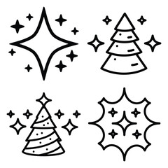 Obraz premium christmas sparkle outline icon set, black color and white background