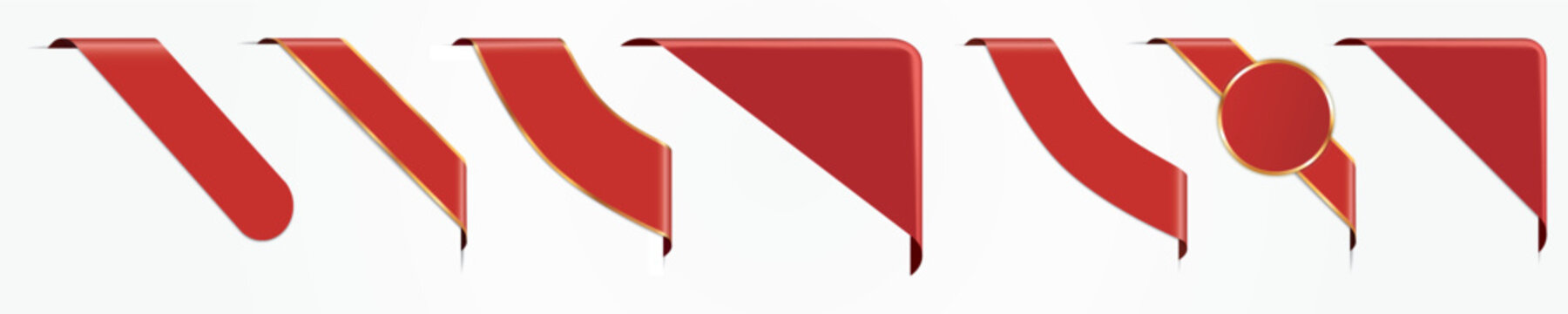 set of red colored corner ribbon banners