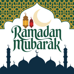 Ramadan Mubarak Calligraphy Vector | Islamic Lantern  Illustration