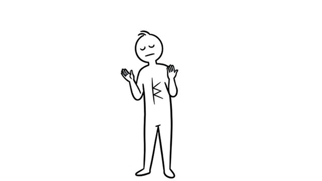 Animated character expressing confusion with arms outstretched and a furrowed brow, perfect for explainer videos and presentations needing a relatable human element.