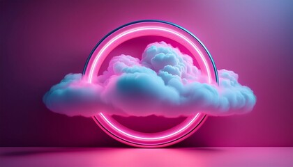 cloud with neon ring on pink background