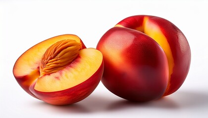 fresh juicy nectarine with slices isolated against a clean white background for healthy eating