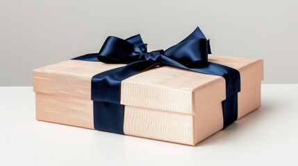 Elegant gift box with a luxurious dark blue satin ribbon bow