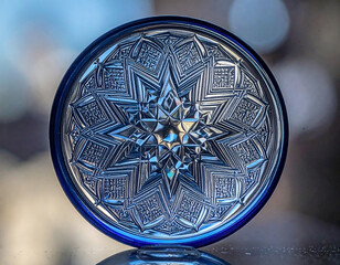 Intricate celestial mandala: Luminous blue starburst of geometric patterns
