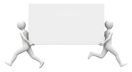 Two 3D figures running with blank white board for text