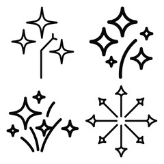 holiday sparkles outline icon set, black color and white background