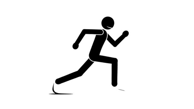 Dynamic stick figure running with energy and speed, representing action, fitness, and movement in a bold, minimalist style ideal for motion graphics and sports themes.