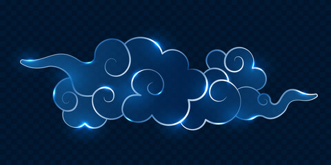 Ornamental Swirl Cloud Element with Eastern Aesthetic and Transparent Background