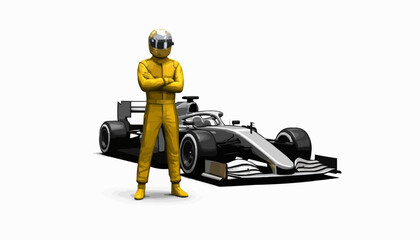 Obraz premium Dynamic formula race car and driver ready for speed, a modern motorsport illustration, perfect for sports enthusiasts and racing teams, full speed ahead!