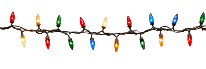 Colorful Christmas string lights on a dark background