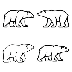 polar bear outline icon set, black color and white background
