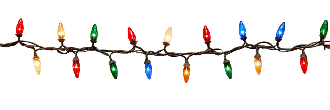 Colorful Christmas string lights on a dark background - Powered by Adobe