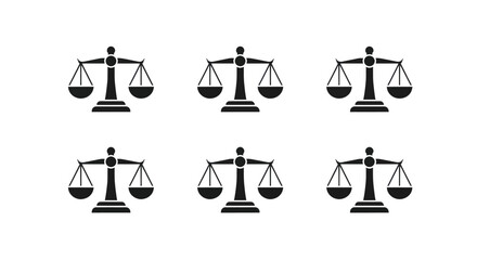 Symbolic scales of justice arranged in a balanced grid, representing fairness and legal concepts.