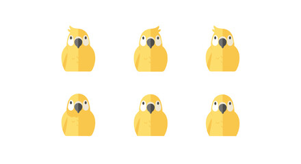 Six cheerful yellow birds displayed in a grid against a clean white background.