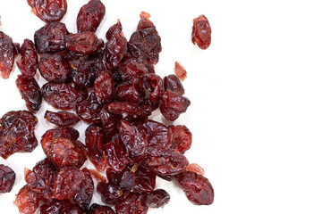 dried Cranberries Flat Lay on White Background with Negative Space