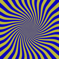 Hypnotic Blue and Gold Swirl: Retro Pop Art Sunburst Background