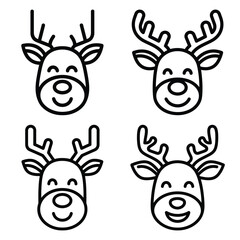 reindeer face smiling icon set, black color and white background © SreeBinodiny