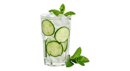 Refreshing cucumber infused water with mint and ice