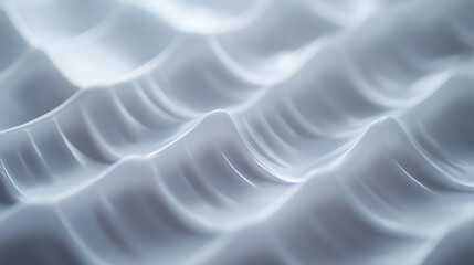 Abstract waves cascade in a fluid, rhythmic motion, with their smooth, pale surfaces reflecting soft light. The play of light & shadow adds dimension. Serene flow.