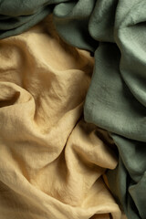 Yellow and green color Linen fabric texuture